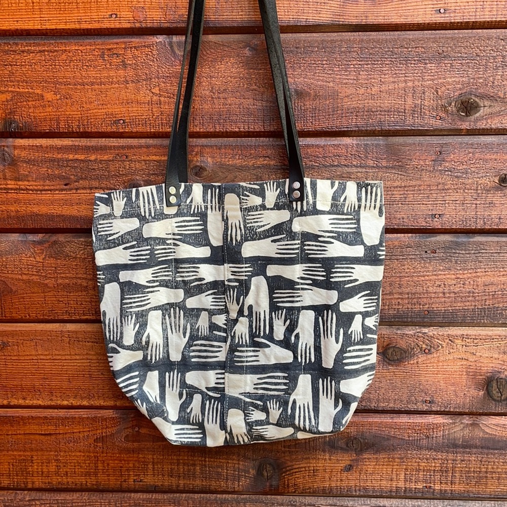 Julia Canright Block Print Artisan Made Minimalist Hand Motif Tote Bag